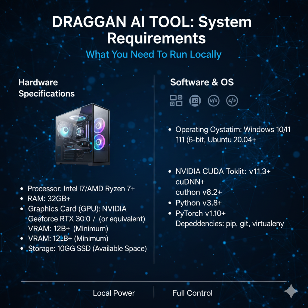 For local draggan ai tool, you can run on Windows/macOS/Linux. Some implementations also support CPU and Apple Silicon, but draggan ai tool will be much slower without a GPU.