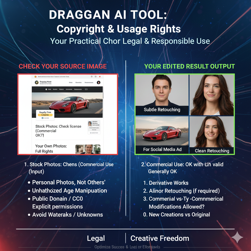 Use images you own or have permission to use: Before editing with draggan ai tool, confirm you took the photo, created the image yourself, or have written permission from the owner. If you don’t have rights, don’t edit or publish it using draggan ai.